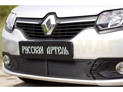 Защитная сетка и заглушка решетки переднего бампера Русская артель для Renault Logan 2015-2021
