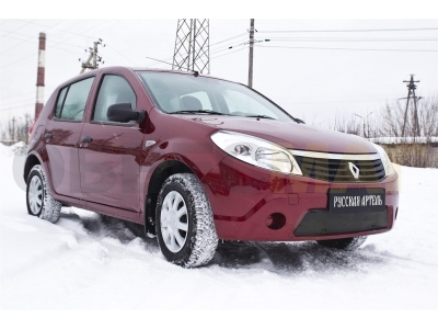Зимняя заглушка решетки переднего бампера Русская артель для Renault Sandero Stepway 2008-2014