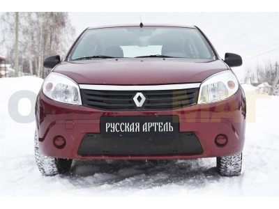 Зимняя заглушка решетки переднего бампера Русская артель для Renault Sandero Stepway 2008-2014