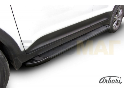 Пороги алюминиевые Arbori Optima Black чёрные для Hyundai Creta 2016-2021