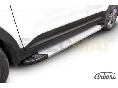 Пороги алюминиевые Arbori Optima Silver серебристые Hyundai Creta № AFZDAALHCRET4WD02