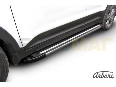 Пороги алюминиевые Arbori Luxe Black чёрные для Hyundai Creta 2016-2021