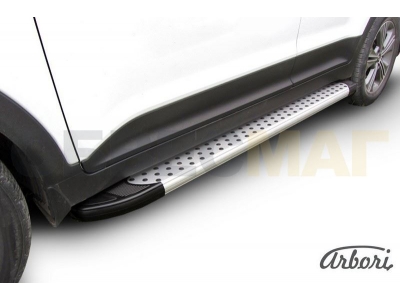 Пороги алюминиевые Arbori Standart Silver серебристые для Hyundai Creta 2016-2021