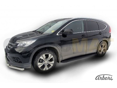 Пороги алюминиевые Arbori Optima Black чёрные для Honda CR-V 2012-2021