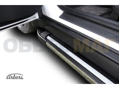 Пороги алюминиевые Arbori Luxe Black чёрные для Hyundai Tucson 2015-2021