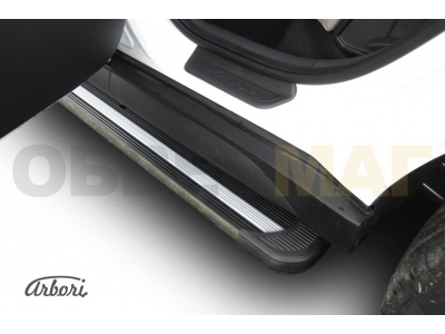 Пороги алюминиевые Arbori Luxe Black чёрные для Hyundai Tucson 2015-2021