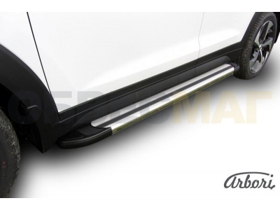 Пороги алюминиевые Arbori Luxe Silver серебристые Hyundai Tucson № AFZDAALHT4WD1504