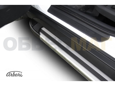 Пороги алюминиевые Arbori Luxe Silver серебристые для Hyundai Tucson 2015-2021