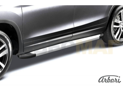 Пороги алюминиевые Arbori Optima Silver серебристые для Kia Sportage 2010-2015