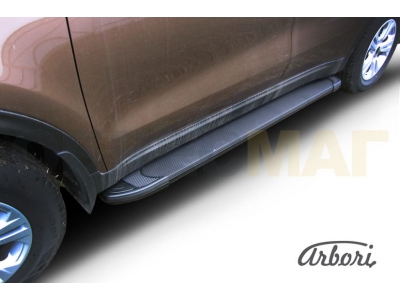 Пороги алюминиевые Arbori Optima Black чёрные для Kia Sportage 2016-2021
