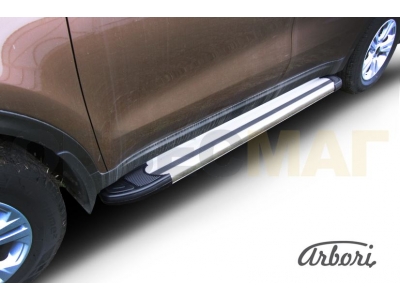 Пороги алюминиевые Arbori Luxe Silver серебристые для Kia Sportage 2016-2021