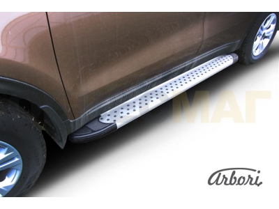 Пороги алюминиевые Arbori Standart Silver серебристые для Kia Sportage 2016-2021