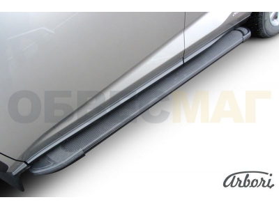 Пороги алюминиевые Arbori Optima Black чёрные для Lexus NX-200/200t/300h 2014-2021