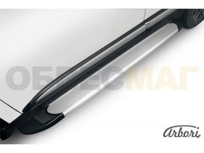 Пороги алюминиевые Arbori Optima Silver серебристые для Mitsubishi Outlander 2015-2021