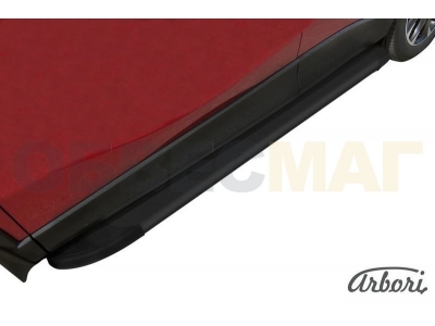 Пороги алюминиевые Arbori Optima Black чёрные для Mazda CX-5 2011-2021
