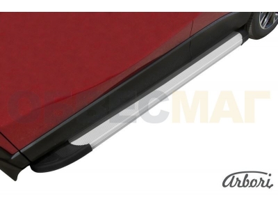 Пороги алюминиевые Arbori Optima Silver серебристые для Mazda CX-5 2011-2021