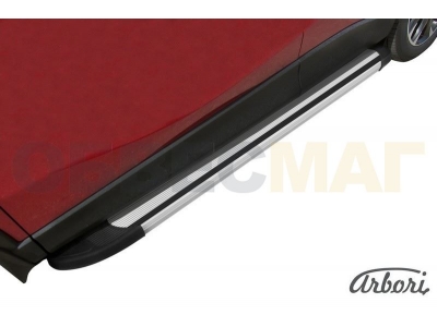 Пороги алюминиевые Arbori Luxe Silver серебристые для Mazda CX-5 2011-2021
