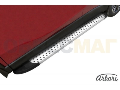 Пороги алюминиевые Arbori Standart Silver серебристые для Mazda CX-5 2011-2021