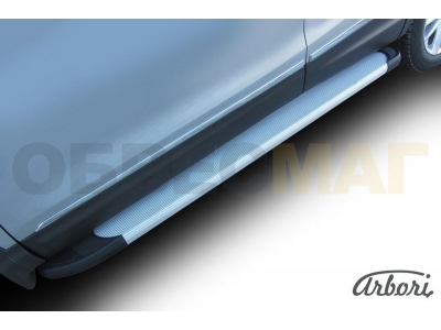 Пороги алюминиевые Arbori Optima Silver серебристые для Nissan Qashqai (ВСЕ) 2014-2021