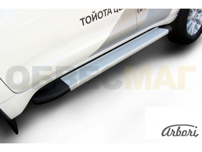 Пороги алюминиевые Arbori Optima Silver серебристые для Toyota Land Cruiser Prado 150 2014-2017