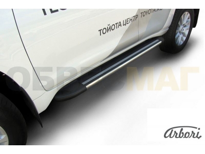Пороги алюминиевые Arbori Luxe Black черные для Toyota Land Cruiser Prado 150 2013-2017