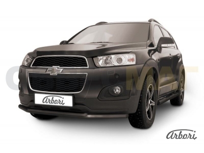 Защита передняя чёрная сталь двойная 57-42 мм Arbori для Chevrolet Captiva 2013-2016