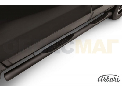 Пороги чёрная сталь труба с накладками 76 мм Arbori для Chevrolet Captiva 2013-2016
