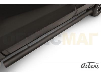 Защита штатных порогов чёрная сталь труба 76 мм Arbori для Chevrolet Captiva 2013-2016