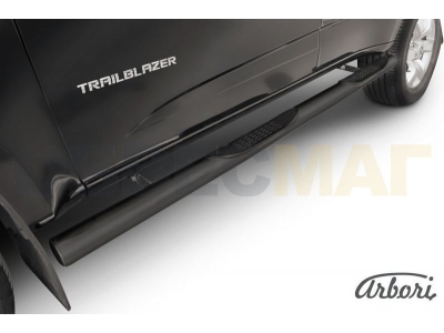 Пороги чёрная сталь труба с накладками 76 мм Chevrolet TrailBlazer № AFZDACHTB1207B