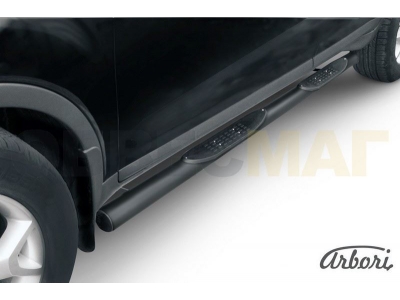 Пороги чёрная сталь труба с накладками 76 мм Arbori для Ford Kuga 2008-2013