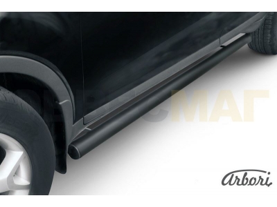 Защита штатных порогов чёрная сталь труба 76 мм Arbori для Ford Kuga 2008-2013