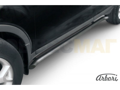 Защита штатных порогов чёрная сталь с загибами 57 мм Arbori для Ford Kuga 2008-2013
