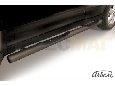 Пороги чёрная сталь труба с накладками 76 мм Hyundai Santa Fe Classic № AFZDAHSFT10B