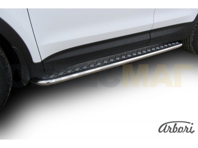 Пороги с площадкой алюминиевый лист 42 мм Hyundai Santa Fe № AFZDAHSFT1204