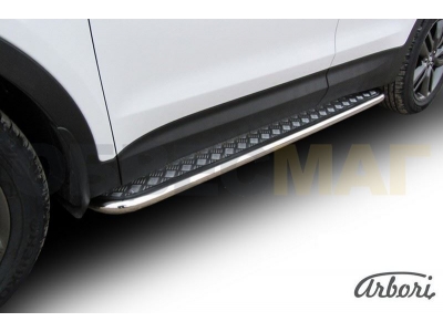 Пороги с площадкой алюминиевый лист 57 мм Hyundai Santa Fe № AFZDAHSFT1205