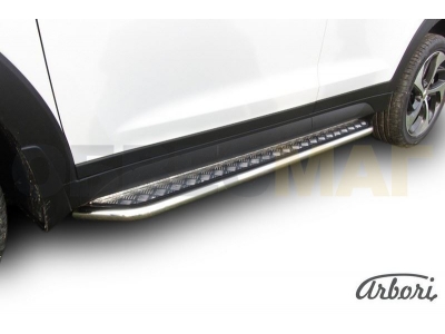 Пороги с площадкой алюминиевый лист усиленные 42 мм на 4х4 Hyundai Tucson № AFZDAHT4WD1505