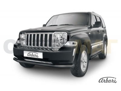 Защита переднего бампера чёрная сталь 76 мм Arbori для Jeep Cherokee KK 2007-2013