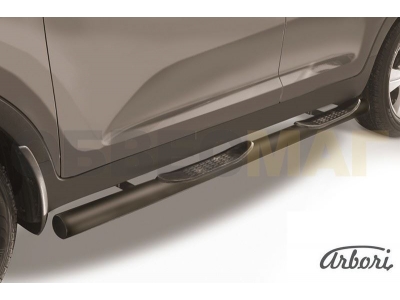 Пороги чёрная сталь труба с накладками 76 мм Arbori для Kia Sportage 2010-2015