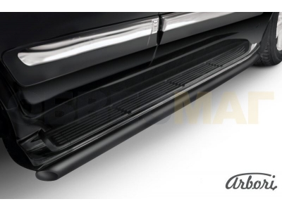 Защита штатных порогов чёрная сталь труба 57 мм Arbori для Lexus LX-570 2012-2021