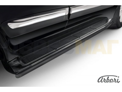 Защита штатных порогов чёрная сталь труба 42 мм Arbori для Lexus LX-570 2012-2021