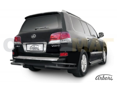 Защита задняя двойные уголки чёрная сталь 76-42 мм Arbori для Lexus LX-570 2012-2021