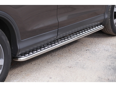 Пороги с площадкой алюминиевый лист 42 мм Союз96 для Honda CR-V 2012-2015