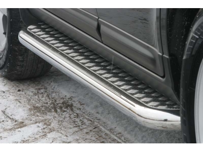 Пороги с площадкой алюминиевый лист 60 мм Союз96 для Hyundai Santa Fe 2006-2010
