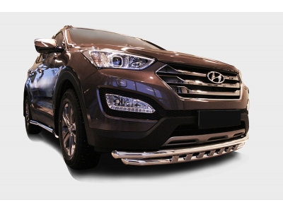 Защита передняя двойная 60-60 мм с декором Союз96 для Hyundai Santa Fe 2012-2015
