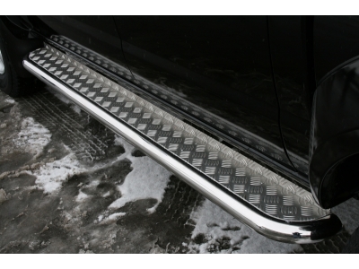 Пороги с площадкой алюминиевый лист 60 мм Союз96 для Nissan NP 300 2008-2014