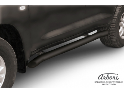 Защита штатных порогов чёрная сталь с загибами 76 мм Toyota Land Cruiser 200 № AFZDATLC216B