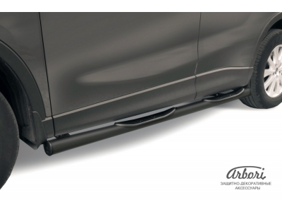 Пороги чёрная сталь труба с накладками 76 мм Arbori для Mazda CX-5 2011-2021