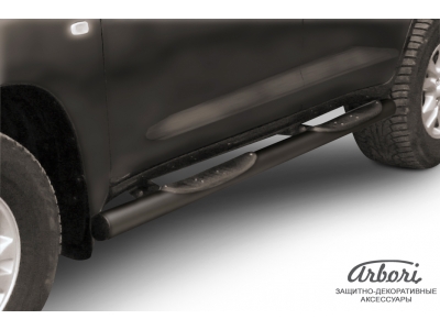 Пороги чёрная сталь труба с накладками 76 мм Arbori для Toyota Land Cruiser 200 2007-2011