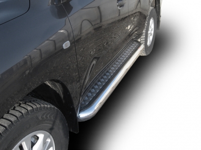 Пороги с площадкой алюминиевый лист 76 мм Arbori для Toyota Land Cruiser 200 2007-2011