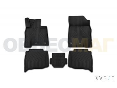 Коврики KVEST 3D в салон полистар, черные с серым для Toyota Land Cruiser 200 2015-2021